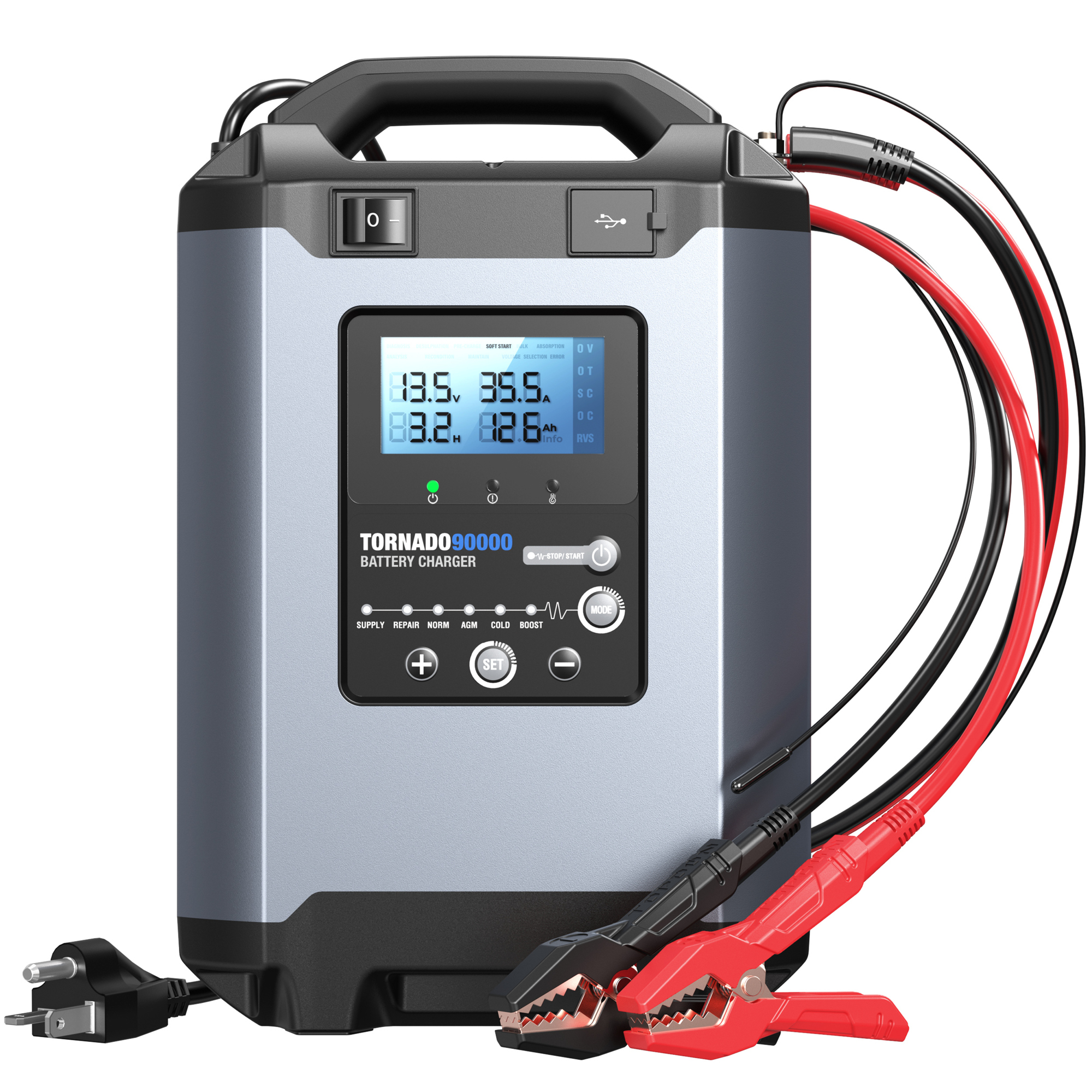 TOPDON 90A Stable Power Supply Smart Charger - 12V/24V, 9-Step Charging, 6 Modes, Model# T90000